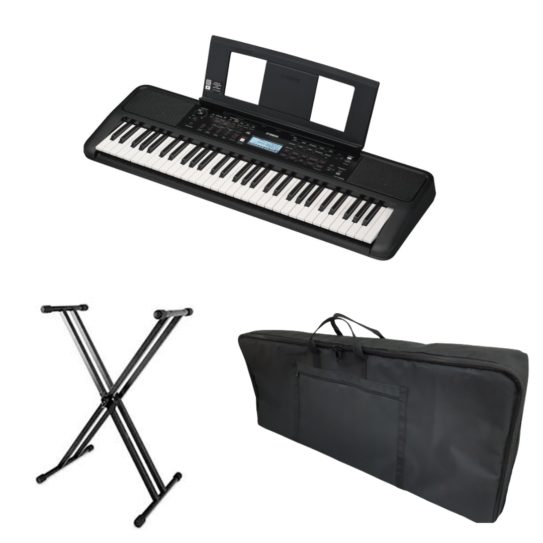 Combo Teclado Yamaha PSR-E383 - Base + Estuche + Adaptador