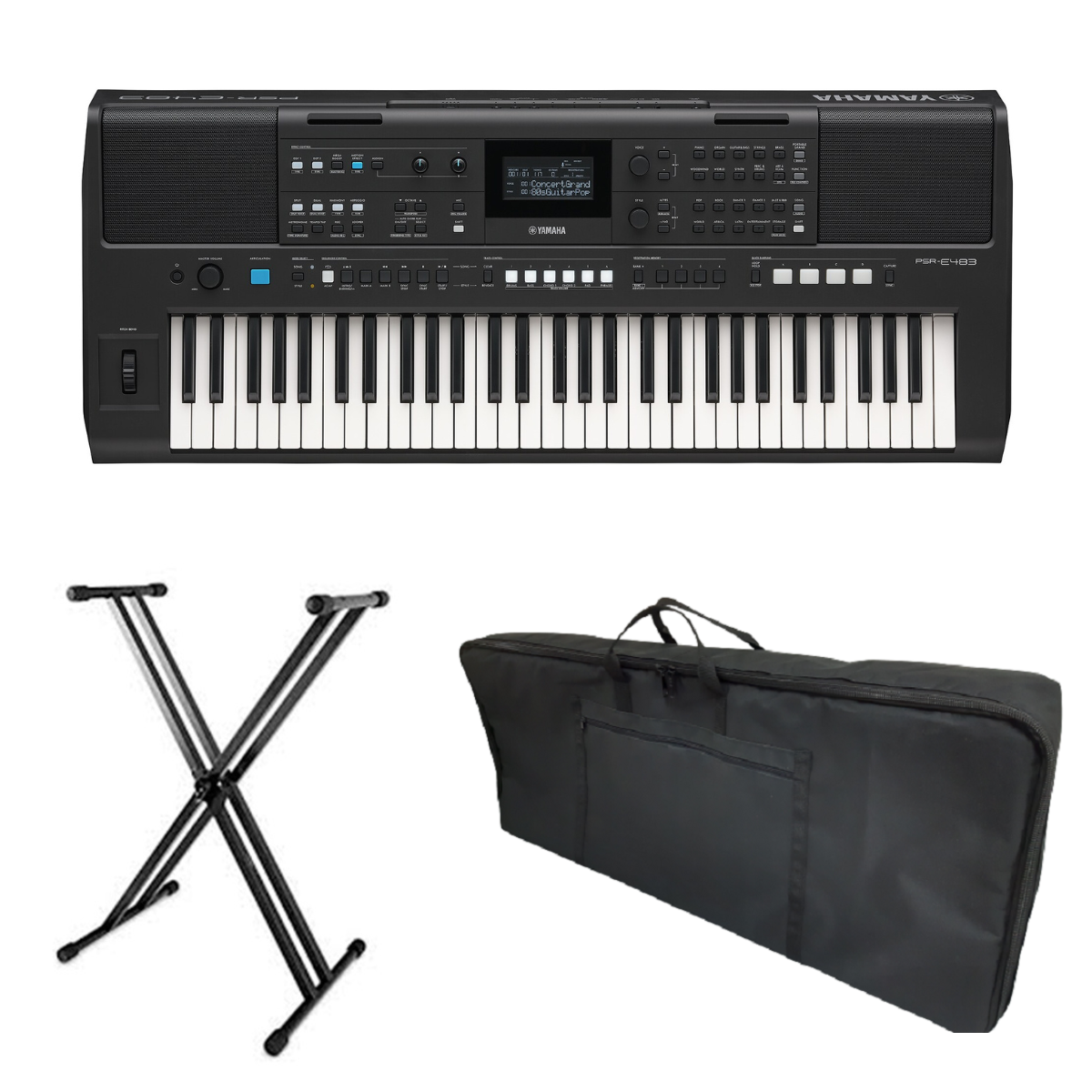 Teclado Yamaha PSR-E483 - Con Base + Estuche